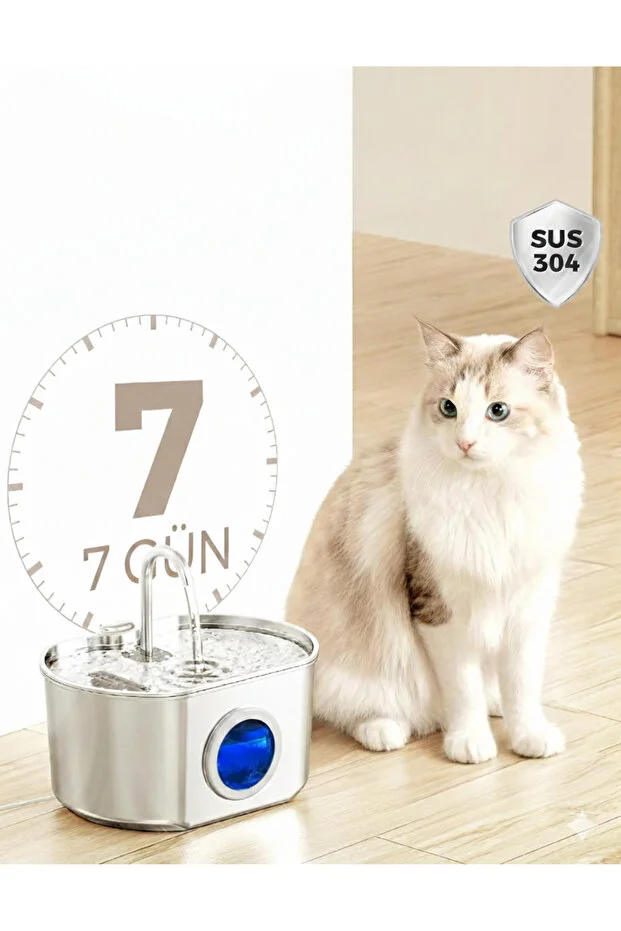 2.2 L Su Seviyesi Göstergeli Paslanmaz Çelik Kedi Köpek İçin Su Pınarı